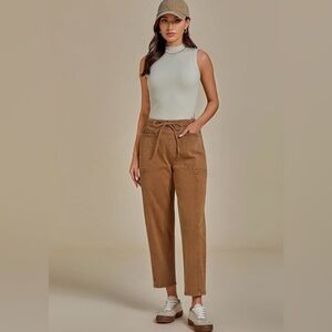 Flamingals Barrel Jeans Trendy High Waisted Pull On Drawstring Elastic Waist